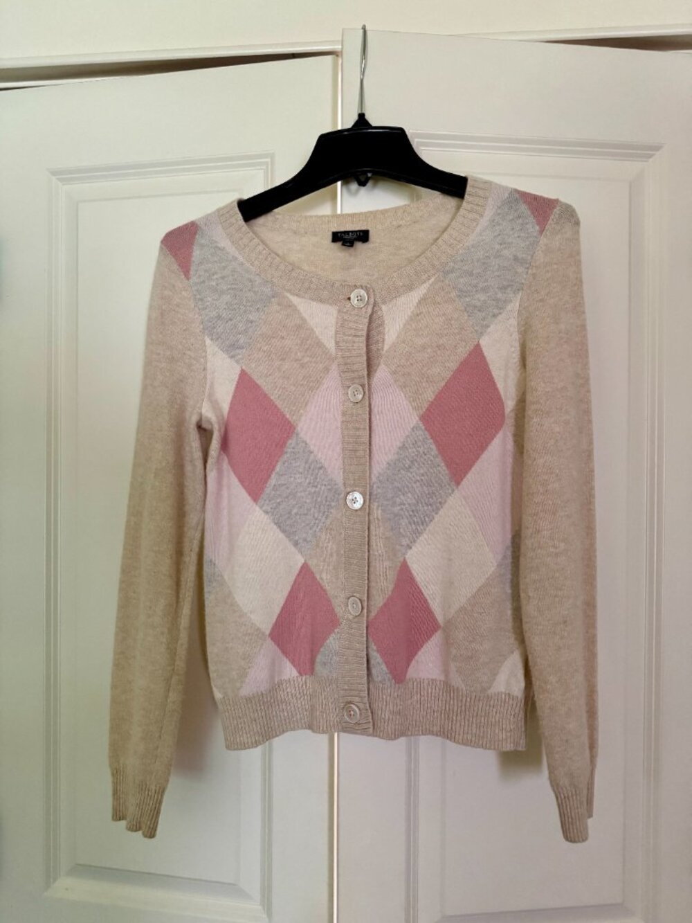 Talbots Cardigan Sweater, Argyle Pattern, Size Petite S